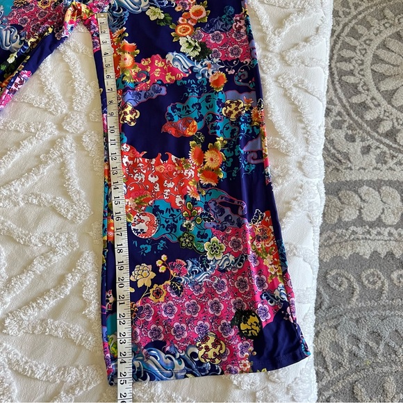 NATORI Blue Multicolor Floral Asian Print Wide Leg Lounge Pants - Picture 15 of 16
